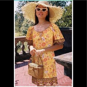 UIMLK Boho Puff Sleeve Tops Hippie Flowy Casual Tunic Mini Shift Dress Small